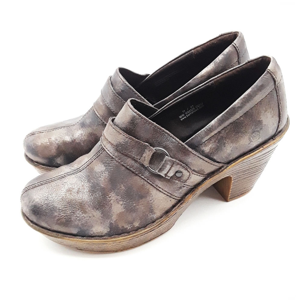 Born Brown Clog Wooden Look Heels Size 11/43